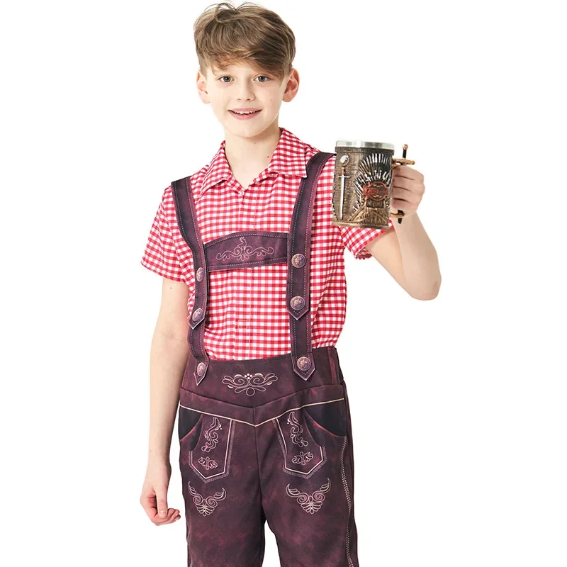 Kids Oktoberfest Costume German Oktoberfest Clothes Lederhosen Shirt Beer Suits for Boys Bavarian Halloween Party Cosplay Outfit