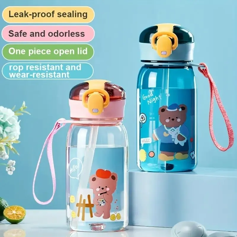 

1pc 400ml Plastic Bear Straw Cup Upgraded Thickened Water Cup With Straw Drinking Cup Cute Cartoon Compact