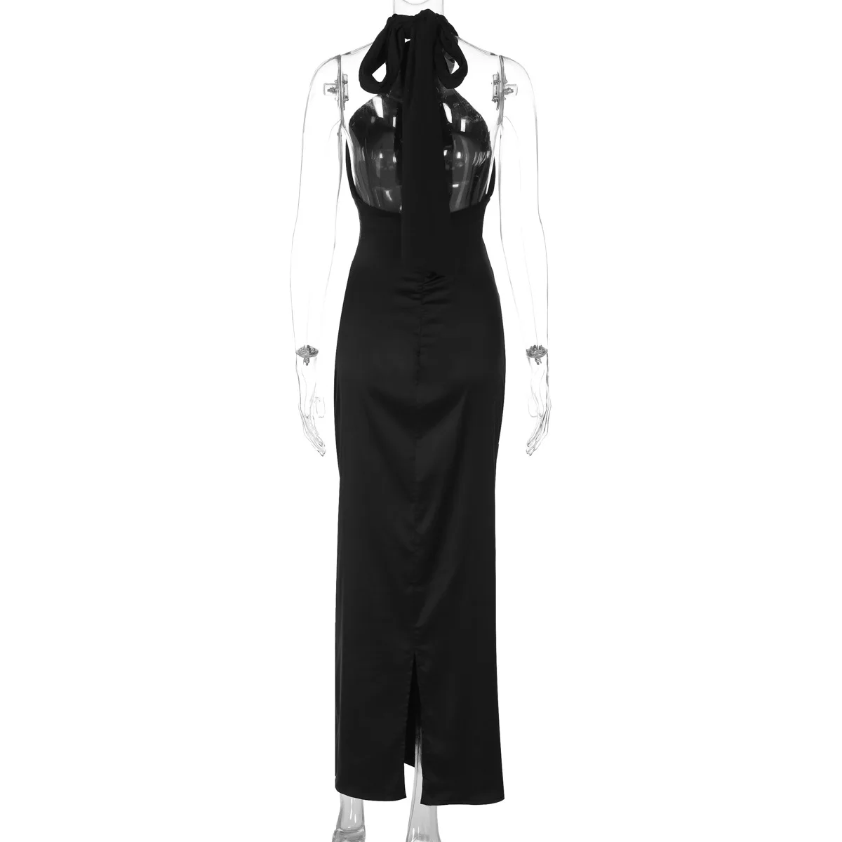 BKLD 2025 Spring Summer New Fashion Black Dress Sexy Open Back Cross Halter Neck Hollow Out Sleeveless Dress Clothes For Women