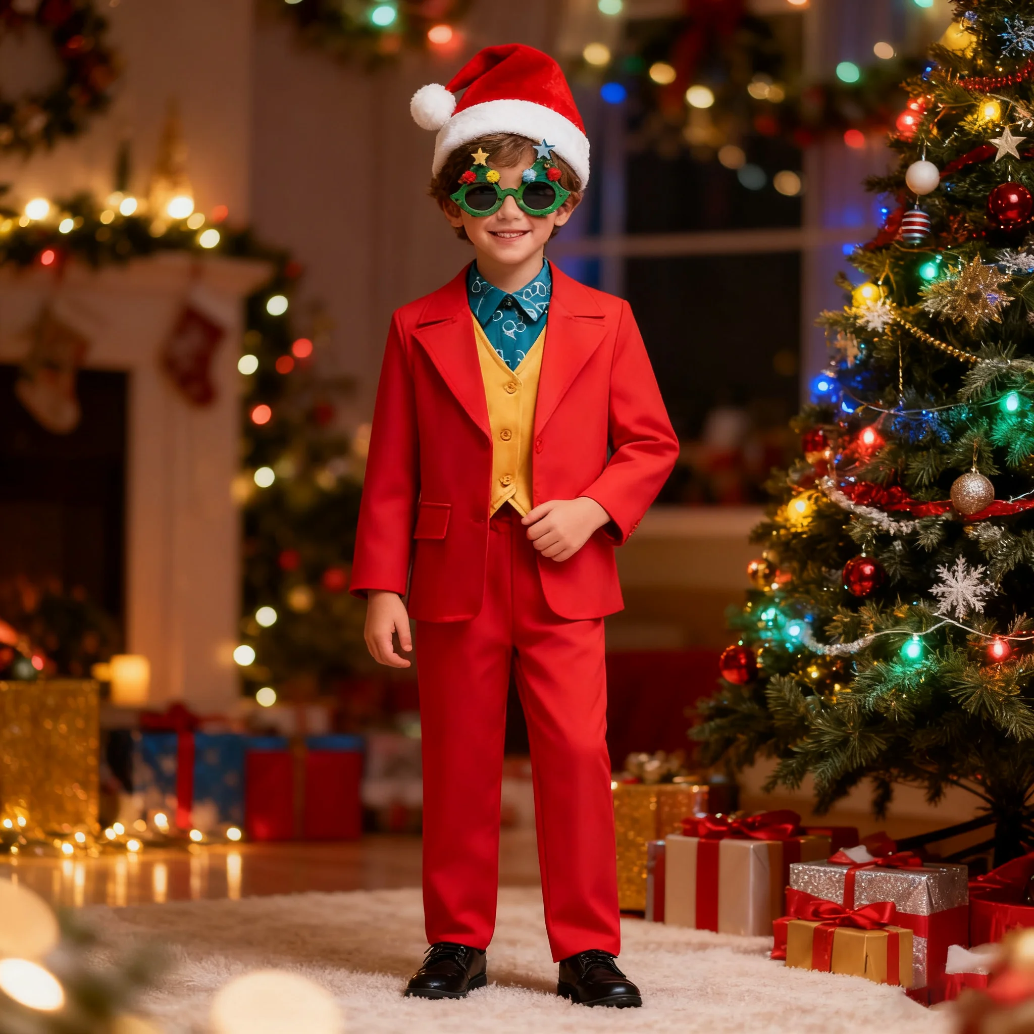 بدلات عيد الميلاد للأولاد مجموعة أزياء حفلات المهرجانات للأطفال بأكمام طويلة ملابس حمراء هدية للأطفال مجموعة ملابس علوية وسفلية