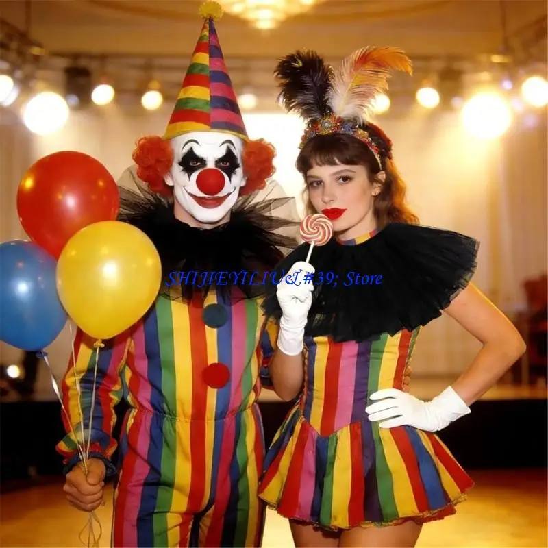 E21F Stage Show Neck Ruffle for Adults and Kids, Layered Tulle Costume Collar for Halloween Parties and Theatrical Cosplay