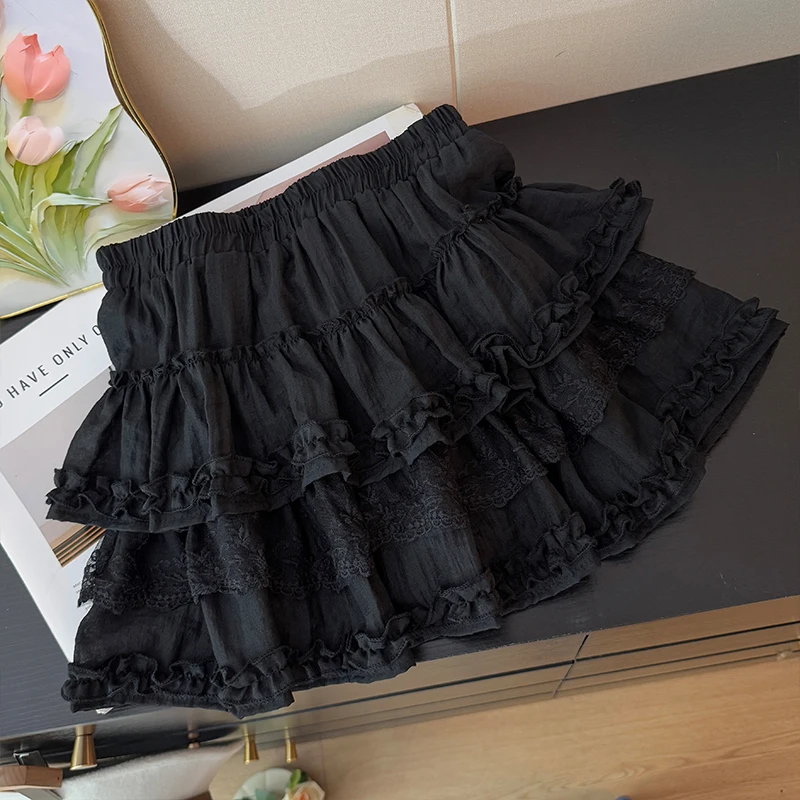 New Summer Lace Patchwork Skirts Women's Clothes High Waist A-line Jupe Fashion Sweet Tunic Mini Skirt 2025 Faldas Mujer De Moda