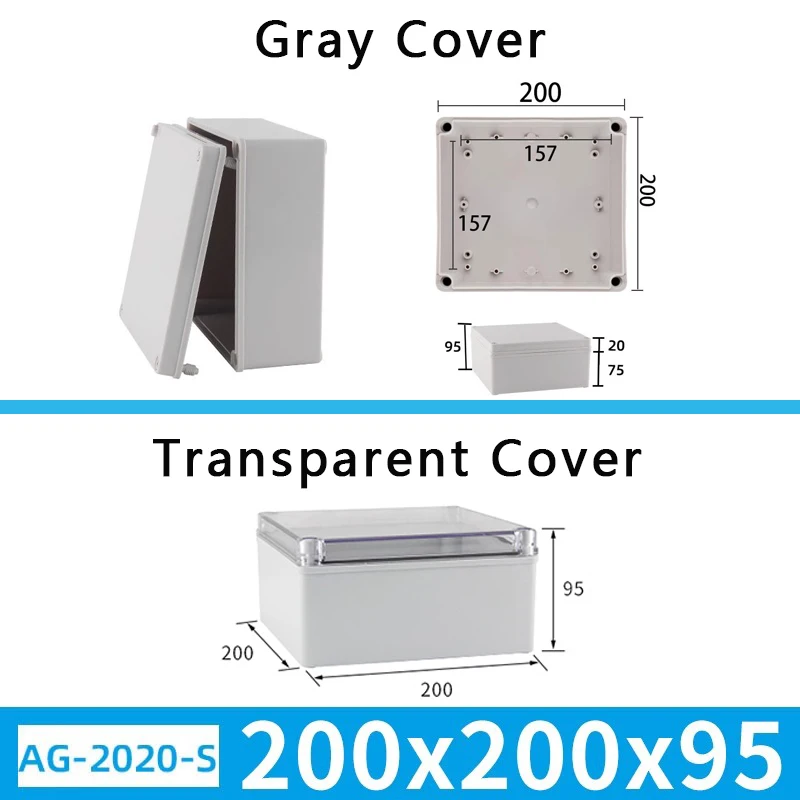 200x200x95mm IP67 Waterproof Project Outdoor Junction Box for Electrical Cable DIY Sealed Enclosure Plastic Screws Junction Box