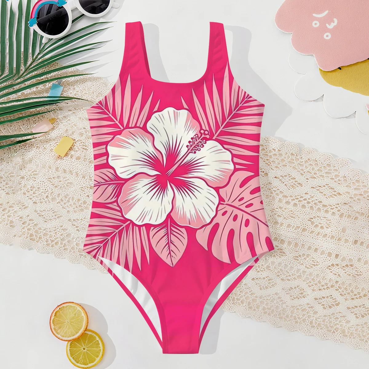 Girls' Summer Tight and Atmospheric Fusang Flower Fashionable One-piece Swimsuit