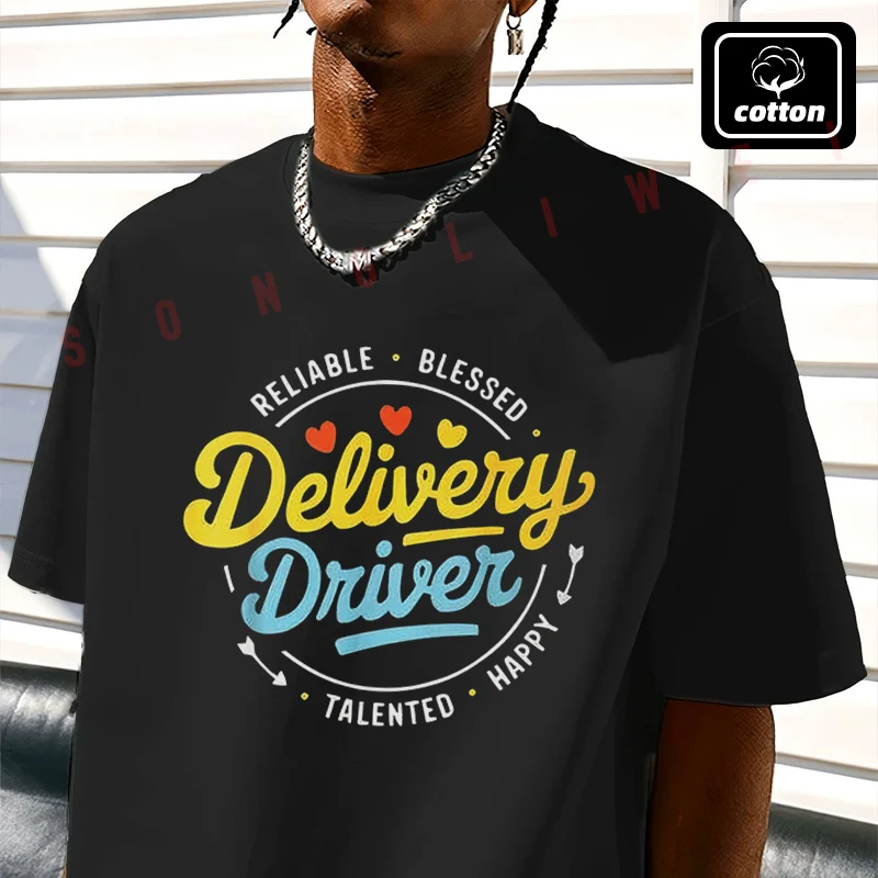 

Delivery Driver Motorcycle Food Delivery Guy Courier Moto Men's T Shirt Casual Mens Cotton Round Neck Short Sleeved T-shirt