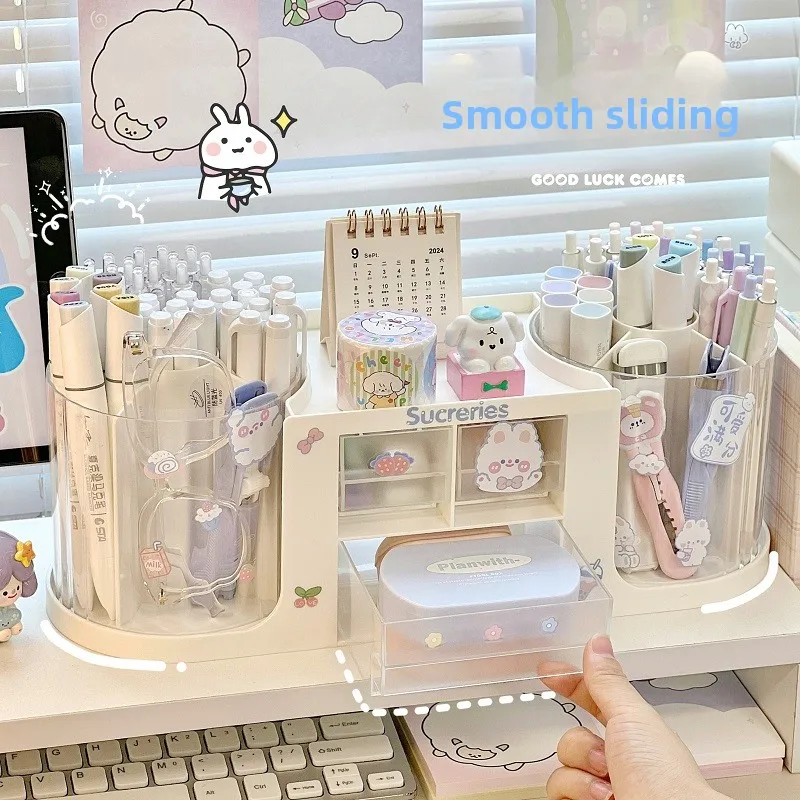 多機能デスクトップ学生用文房具オーガナイザーボックス、多層引き出し式収納ボックス、大容量回転式ペンホルダーボックス