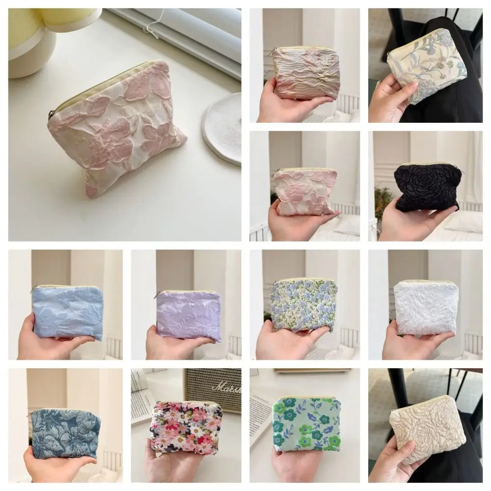 

Jacquard Small Zipper Coin Purse Change Storage Bag Lipstick Cosmetic Bag Floral Clutch Purse Solid Color Small Item Bag