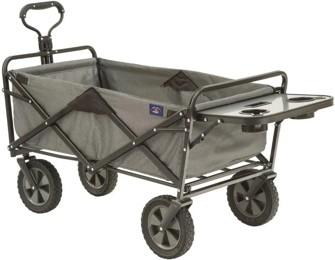 

MacSports Collapsible Outdoor Utility Wagon with Folding Table and Drink Holders, Gray