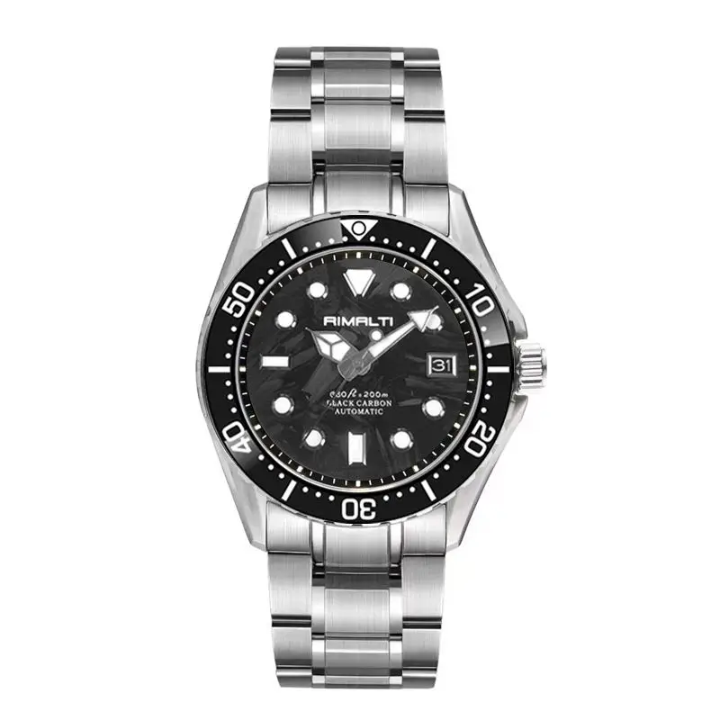 RIMALTI 40MM New Carbon Fiber Dial Quality Linen Automatic Mechanical Luxury Classic Business Sapphire 20Bar NH35 Sale