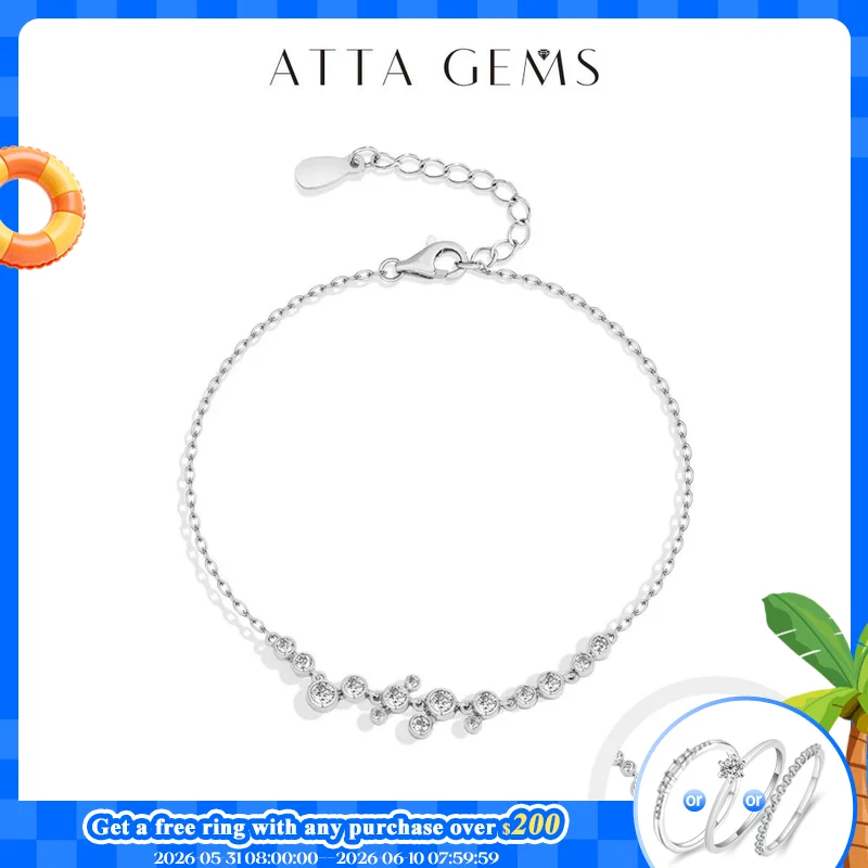 

ATTAGEMS Moissanite Cluster Bracelet For Women Girl Wedding Party 925 Silver 16+3cm Adjustable Bangle Everyday Stackable Jewelry