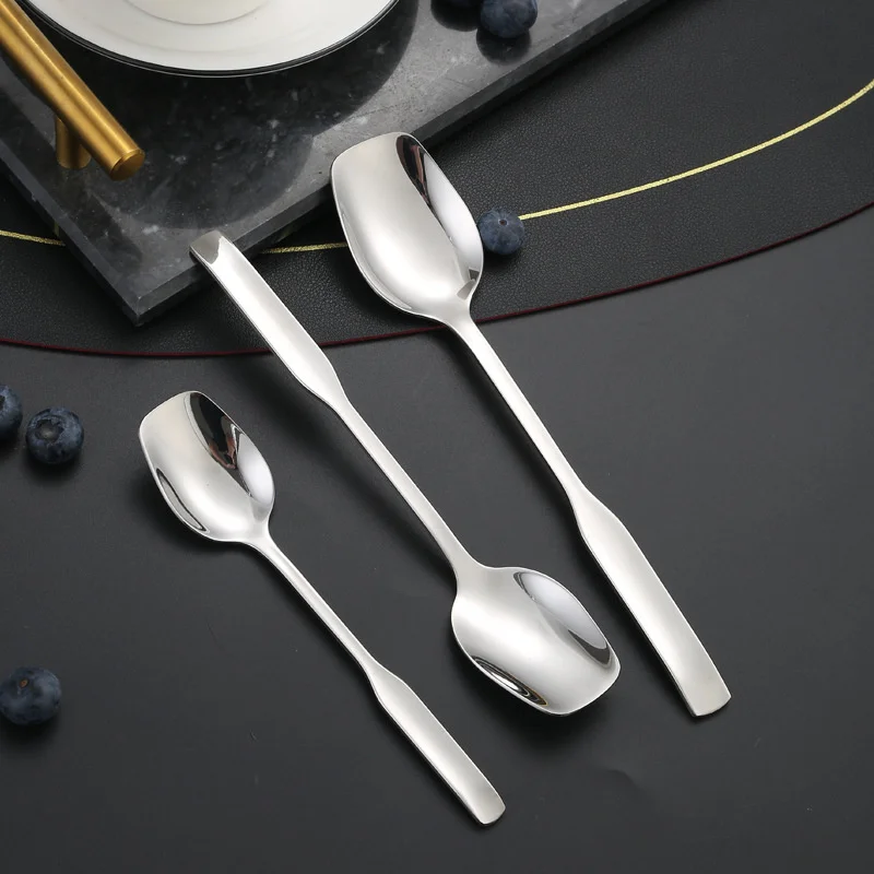 304 Stainless Steel Square-headed Spoon Long Handle Western Dining Teaspoon Coffee Dessert Spoons Silver Tableware - Image 2