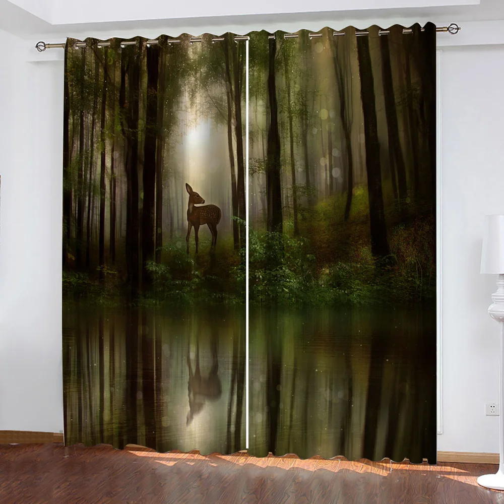 Custom green curtains forest 3d curtains new bay window balcony thickened windshield blackout curtains