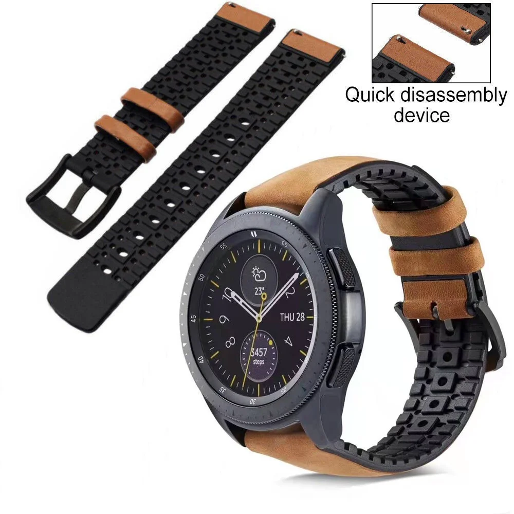 남성용 천연 가죽 실리콘 스트랩, 삼성 갤럭시 워치 5 4 클래식 46mm 44mm 워치 5 프로 밴드, 20mm 22mm, 블랙 버클