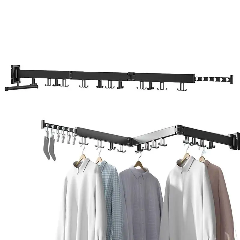 

Retractable Clothes Hanger Wall Mounted Clothes Stand Collapsible Laundry Room Dryer Rack With Hooks Clothes Hanger Rack