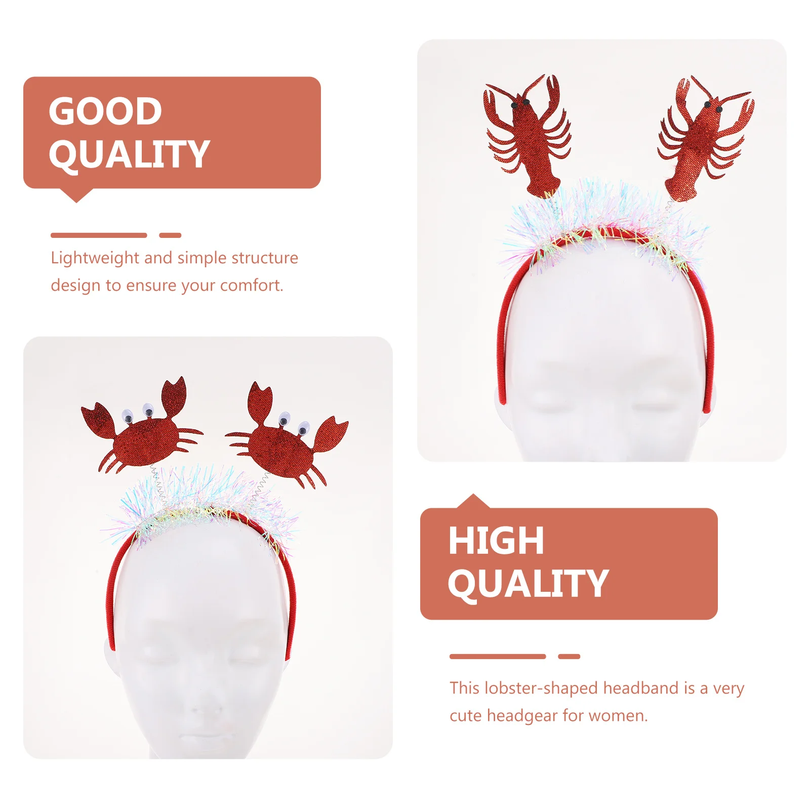 

2Pcs Unique Crab Hairband Lightweight Party Hair Hoops for Festival Celebration Costume Carnival Decorative Headdress Prop