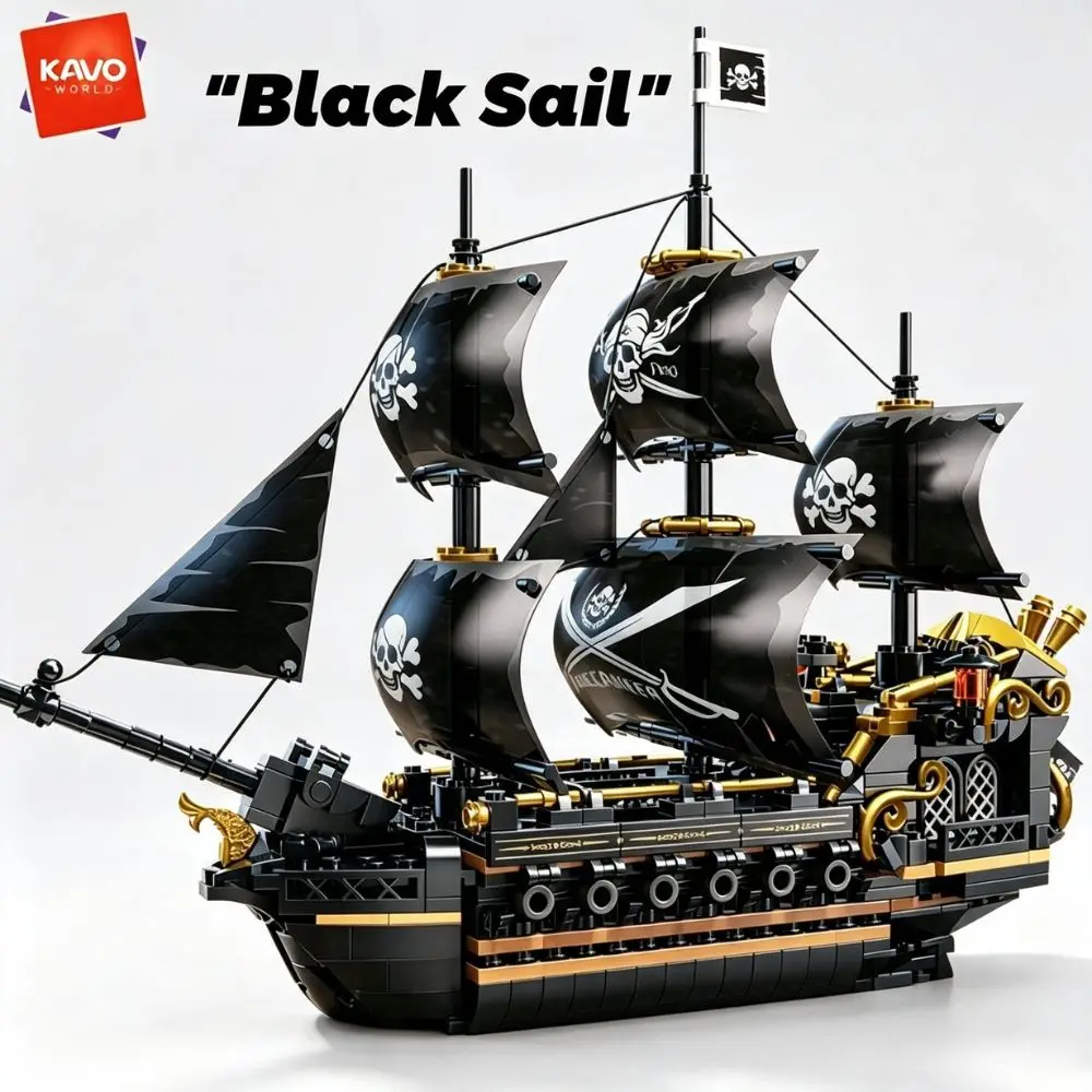 KAVOWORLD 801pcs 1799 Classic Black Sail Pirate Ship Toys Building Blocks Model with Display Stand Large Buccaneer Vessel Boat Brick Kit Corsair Boat Construction Toy Set Collectible DIY Assembly Toy for Desk Decor Christmas Halloween Gift for Adults Teen view 8