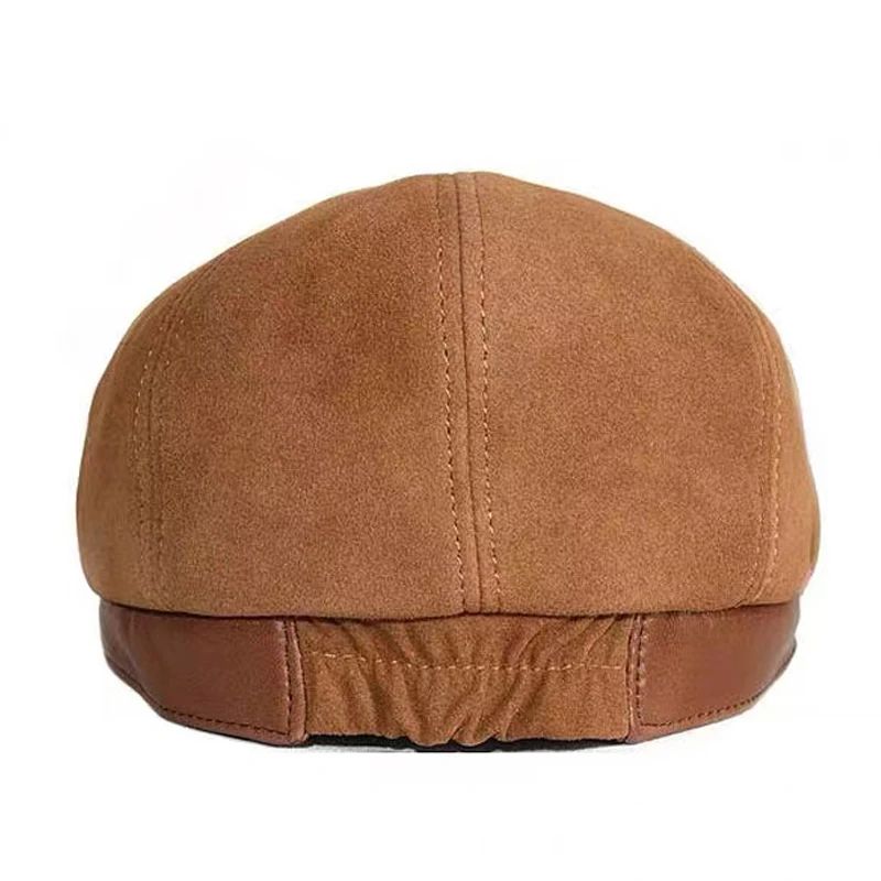 Suede Leather Beret Hat Men 100% Sheep Suede Octagonal Caps Male Retro British Newspaper Gatsby Boina Hombre