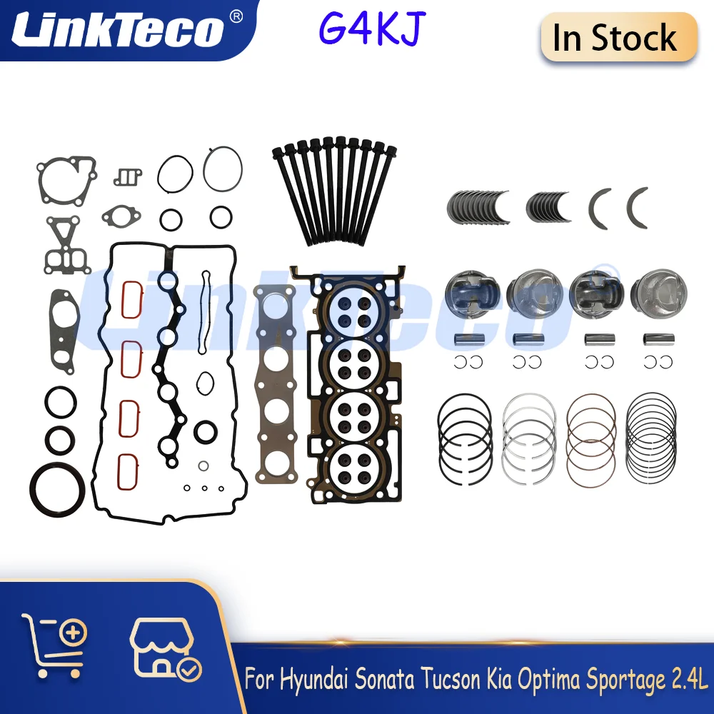 Conjunto de junta de cabeça completa, parafusos, pistão principal e rolamento de haste, ajuste 2.4 l g4kj para 11-20 kia optima sportage hyundai sonata tucson 2.4l