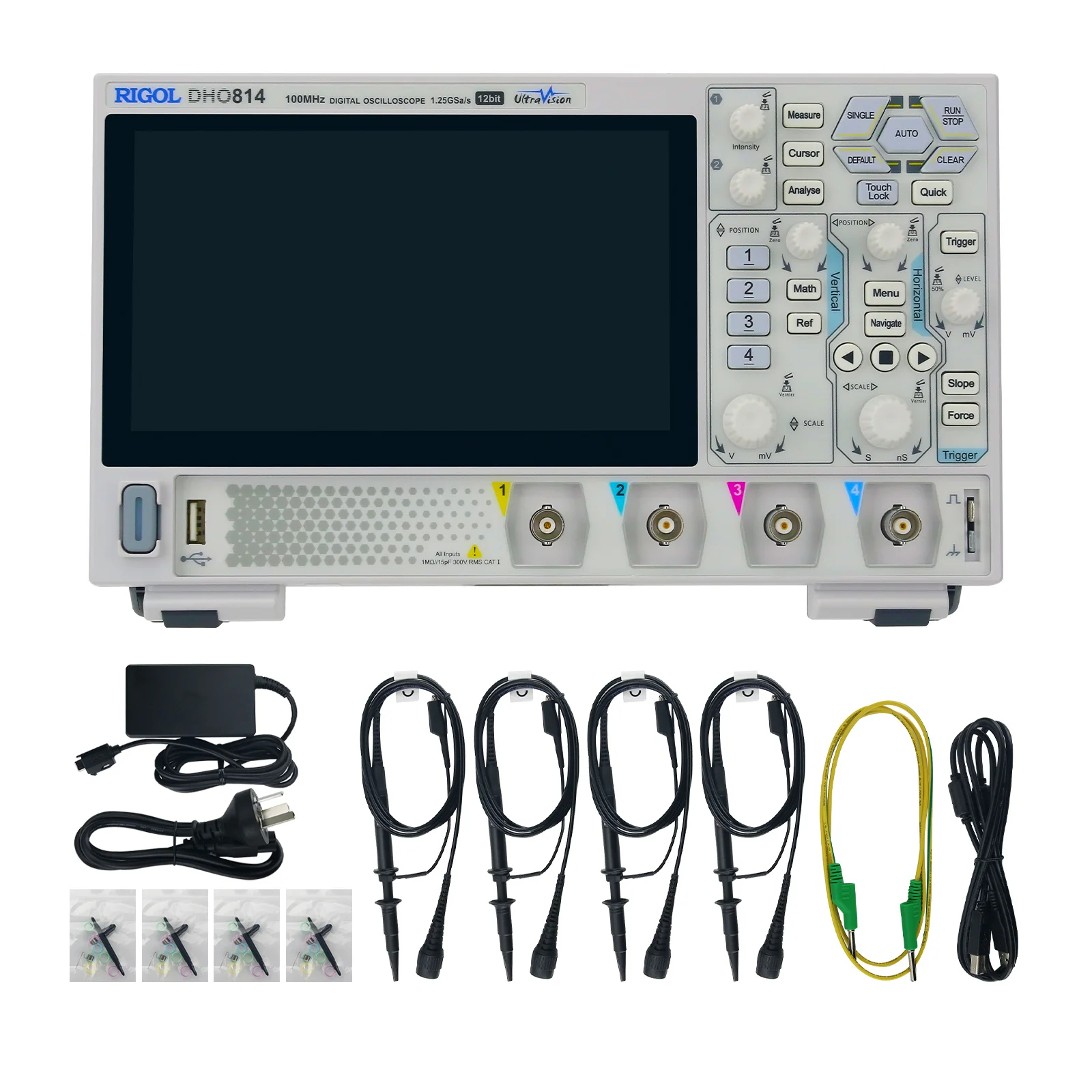 RIGOL DHO814 100MHz 4-Channel 12Bit Portable High Resolution Digital Oscilloscope with 7-inch Touch Screen & 4PCS 150MHz Probes