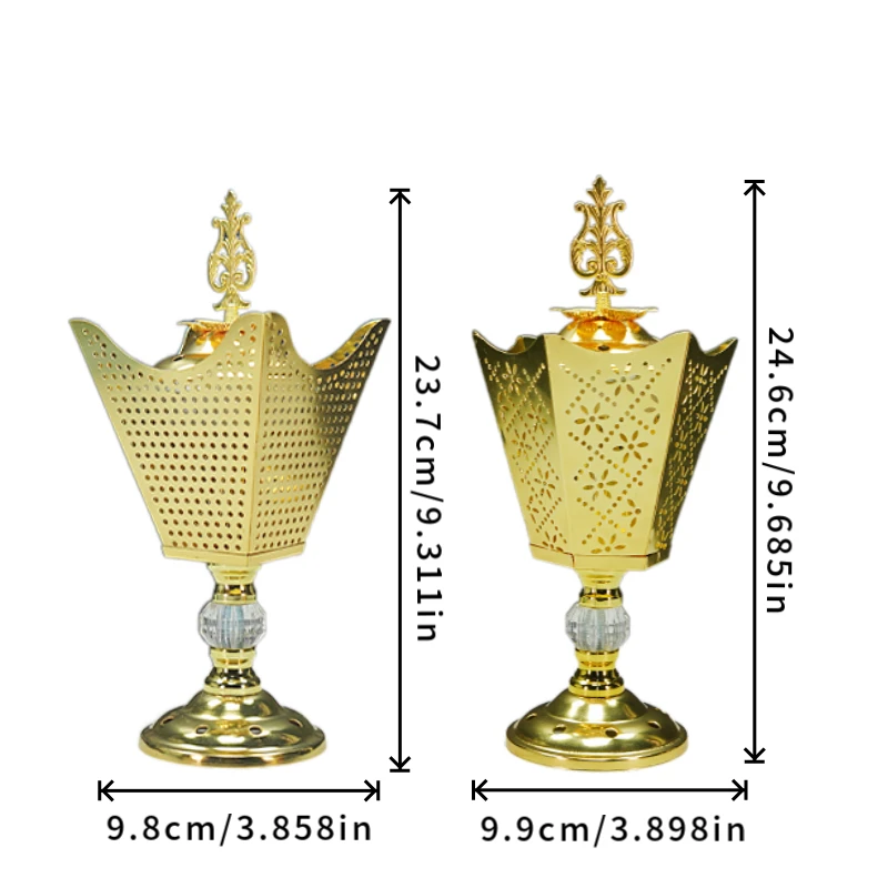 1pc Golden Metal Incense Burner Ramadan Electroplating Tower Incense Burner Eid Decorative Ornaments