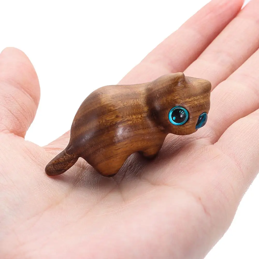 Cute Sandalwood Sculpture Desk Ornaments Wooden Statue Cat Memorial Statues Handmade Wood Carved Cats Cute Cat Pattern