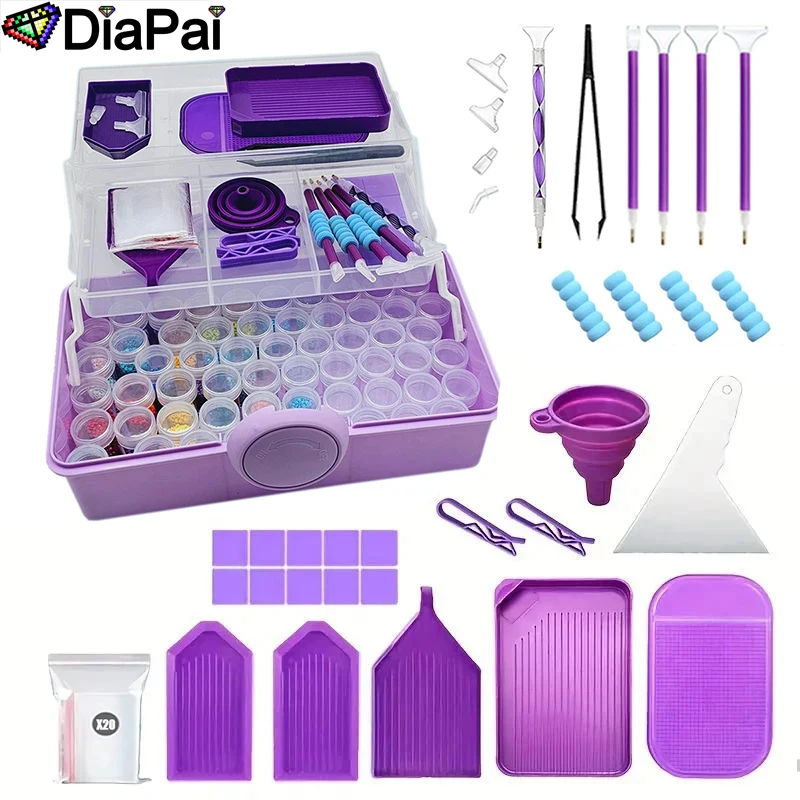 DIAPAI Diamond Painting Tools Set, With Storage Box, DIY Art Accessories Kits, Pen Tray Mat Funnel Beads Storage Containers Gift