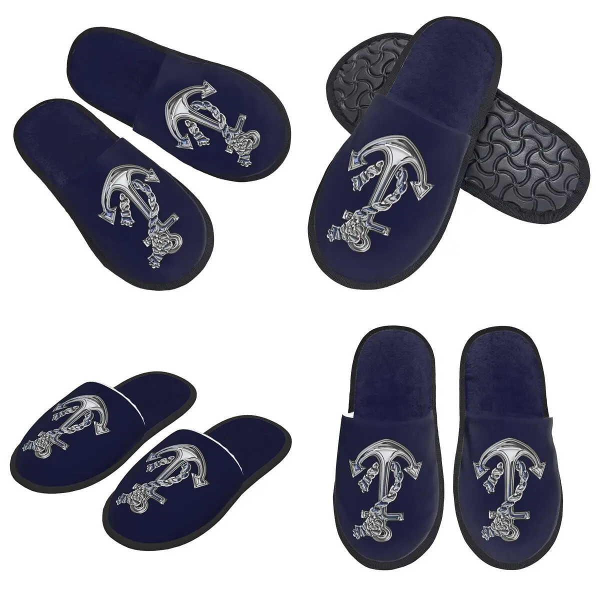 مخصص الكروم نمط بحري حبل مرساة زين النعال رغوة الذاكرة الدافئة لينة النساء شبشب منزل غرفة نوم أحذية مريحة #4