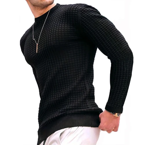Imagen 2 del producto Ropa de chándal informal de manga larga para hombre, suéter básico de punto, jersey con cuello redondo para hombre, Tops de Otoño Invierno, sudaderas, camiseta