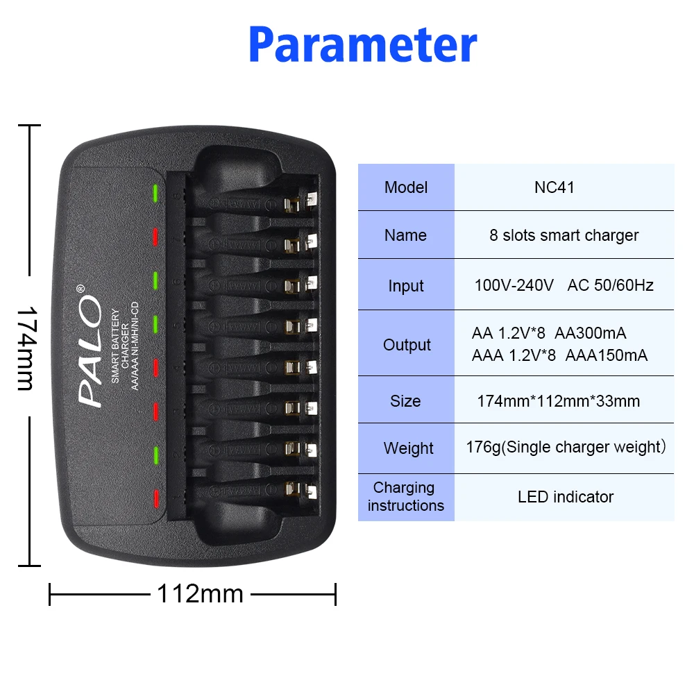 PALO 6/8/12/16/24 slots Fast Smart Intelligent charger AA AAA battery charger for 1.2V AA AAA NiMH NiCD rechargeable battery