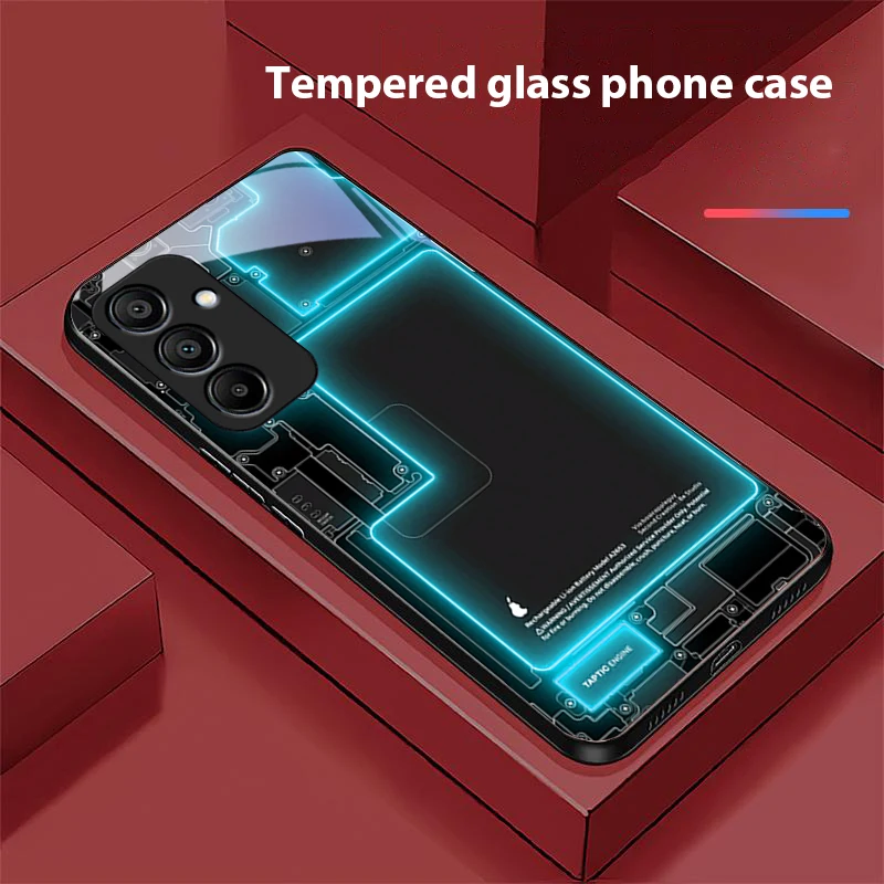 Blue circuit board For Samsung Galaxy A15 5G 54 4G 51 50 24 35 90 71 12 51 53 52S 80 22 34 Black tempered glass phone case