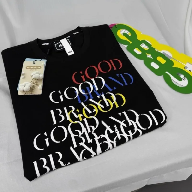 2XL Black GOODBRAND Tshirt Colorful Overlapping Foam Retro Slogan Round Neck Short Sleeve Men Women Breathable Cotton Streetwear