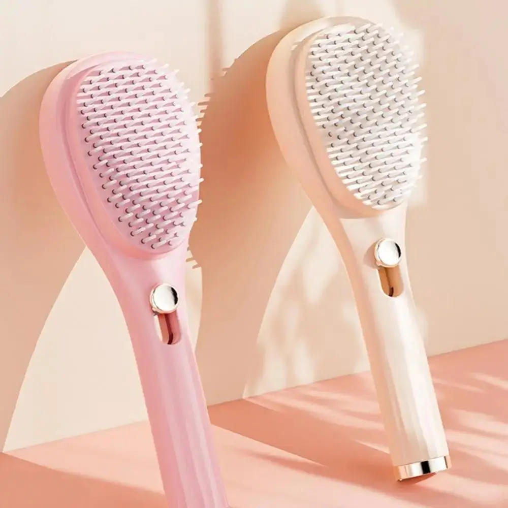 Self-cleaning Portable Retractable Comb Anti-static Hair Scalp Cleaning Telescopic Hair Comb Ergonomic Handle One-clicks Clean