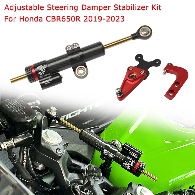 

CNC Carbon fiber Motorcycle Racing Adjustable Steering Damper Stabilizer Damping Kit For HONDA CBR650R CBR 650R 2019-2023