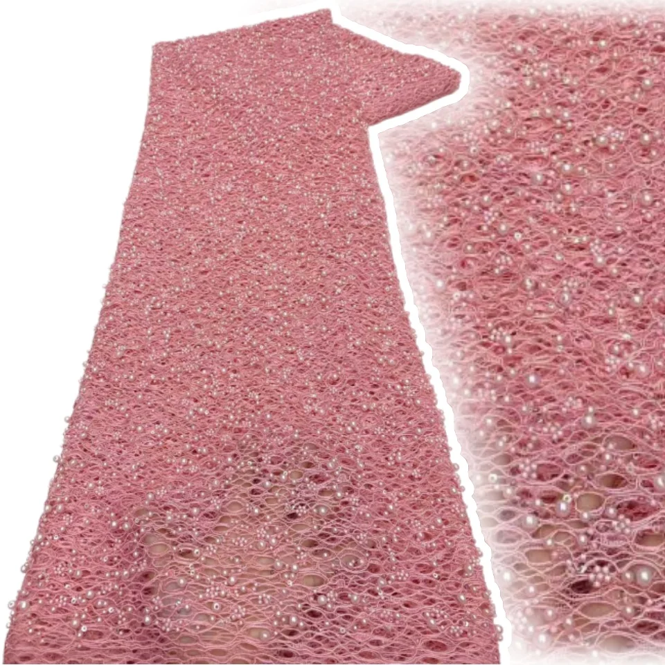 

Luxury Fabric pink Beads Lace Fabrics Oliver Green Beads Tulle Lace Fabric Sequins Lace for Wedding Party Dresses 5 Yards S1367