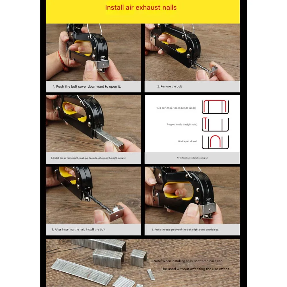 Pistola sparachiodi manuale con un sparatutto per unghie a tre usi, viene fornito con un dispositivo per il sollevamento delle unghie e 600 chiodi in regalo
