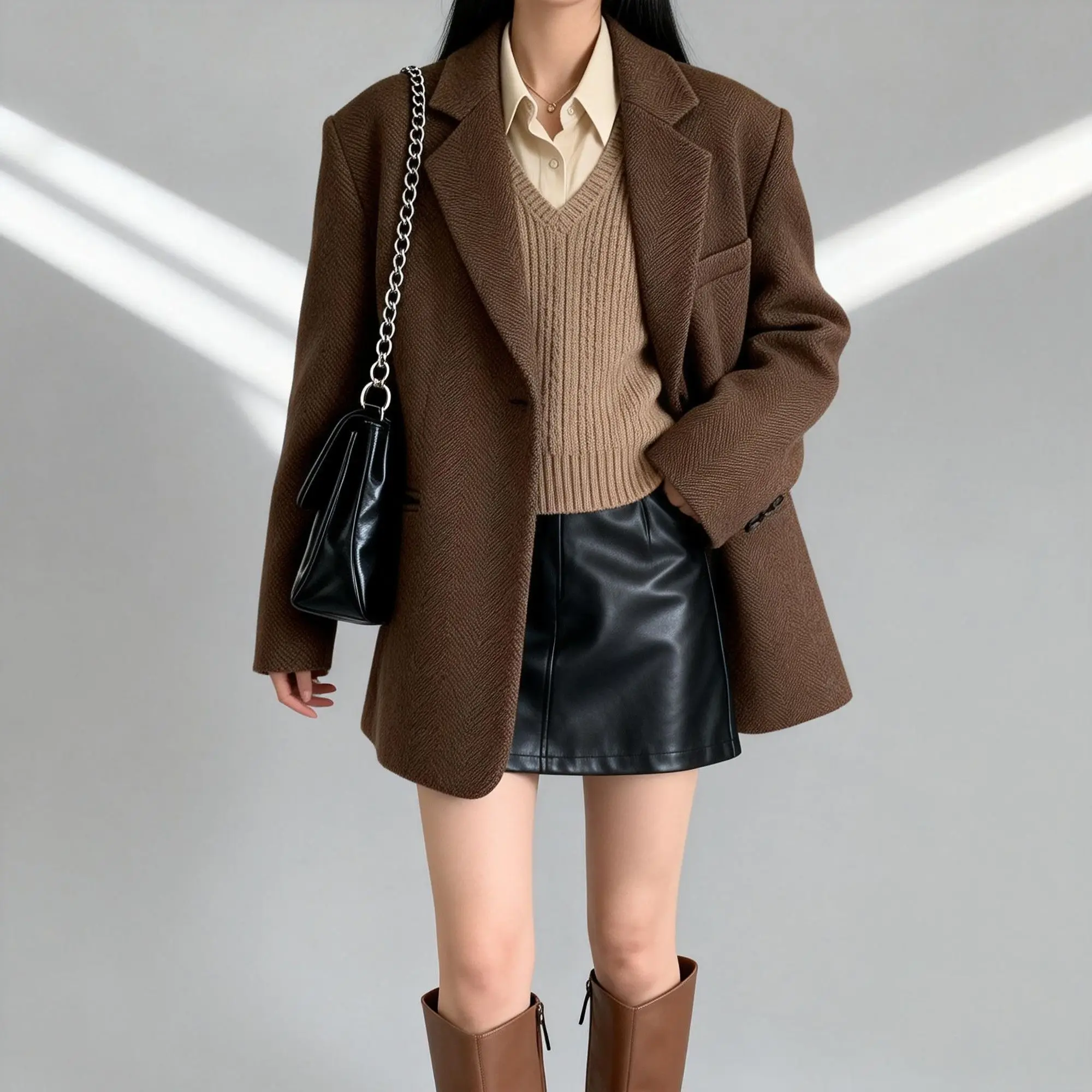 2026 New Style Woolen Suit Jacket for Women, Slim and Versatile Herringbone Pattern Coat for Women