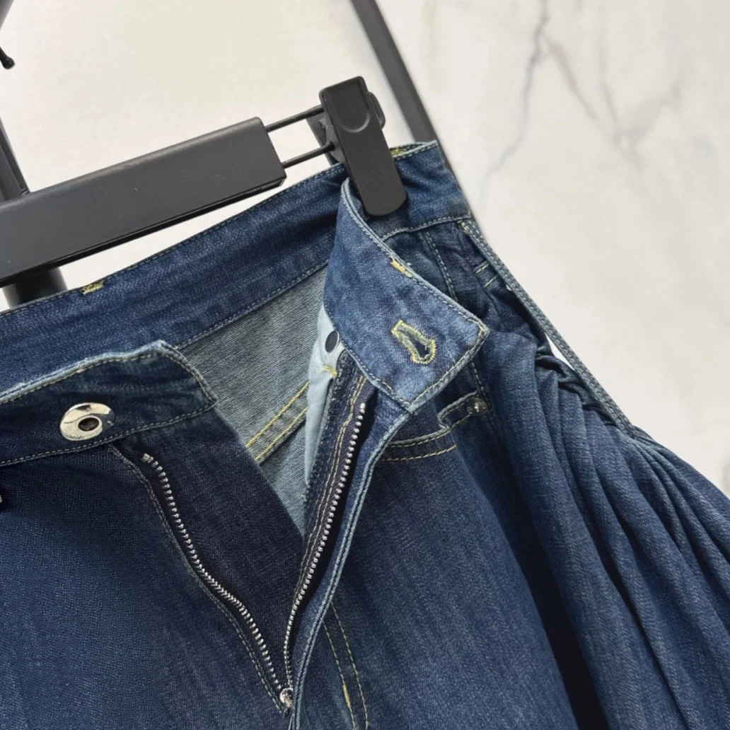 2026 high-quality women's side pleated denim wide leg pants26822153