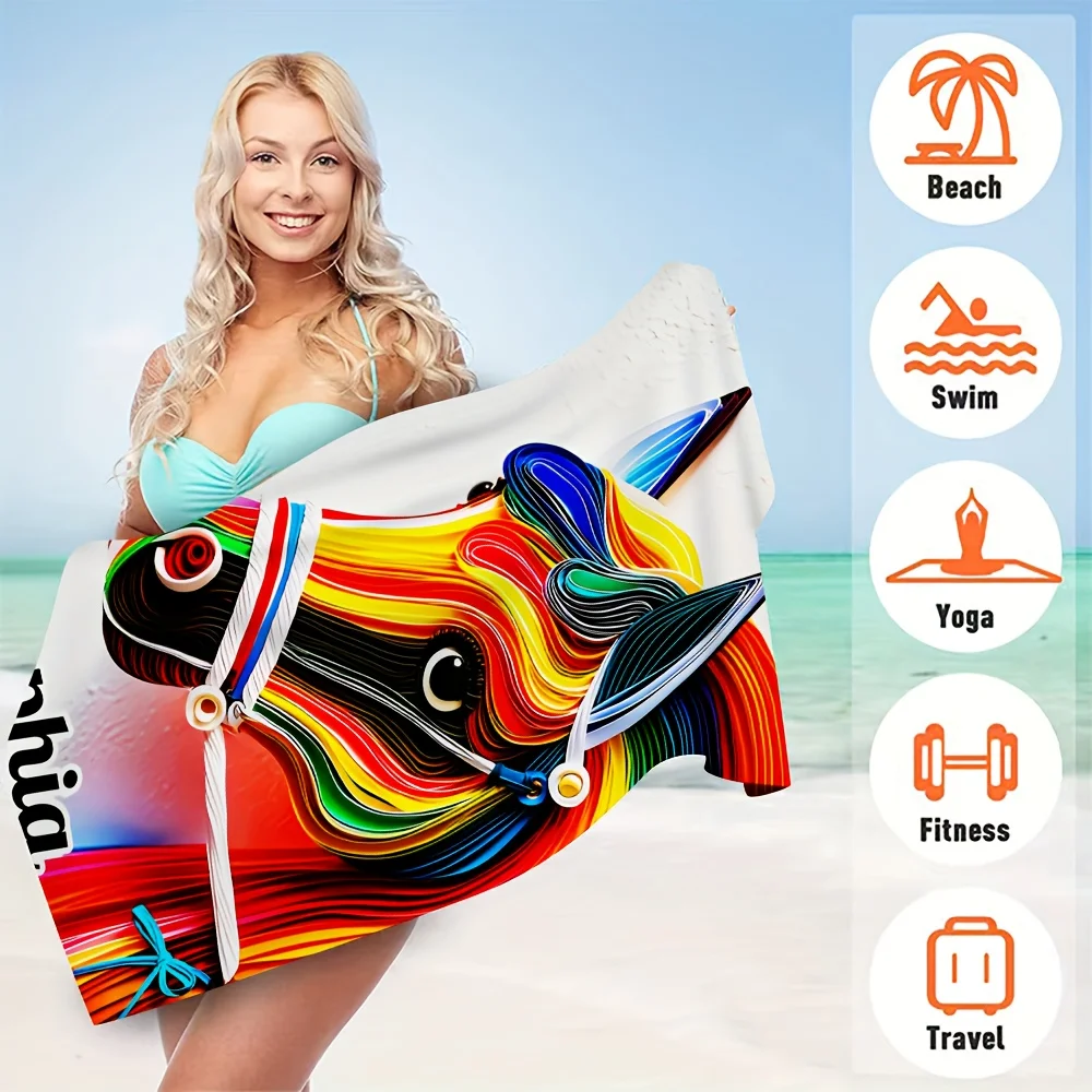Customize Custom Colorful Horse Beach Towel for Seaside Vacation - Personalized Name, Create Your Own Exclusive Bath Towel, Perf