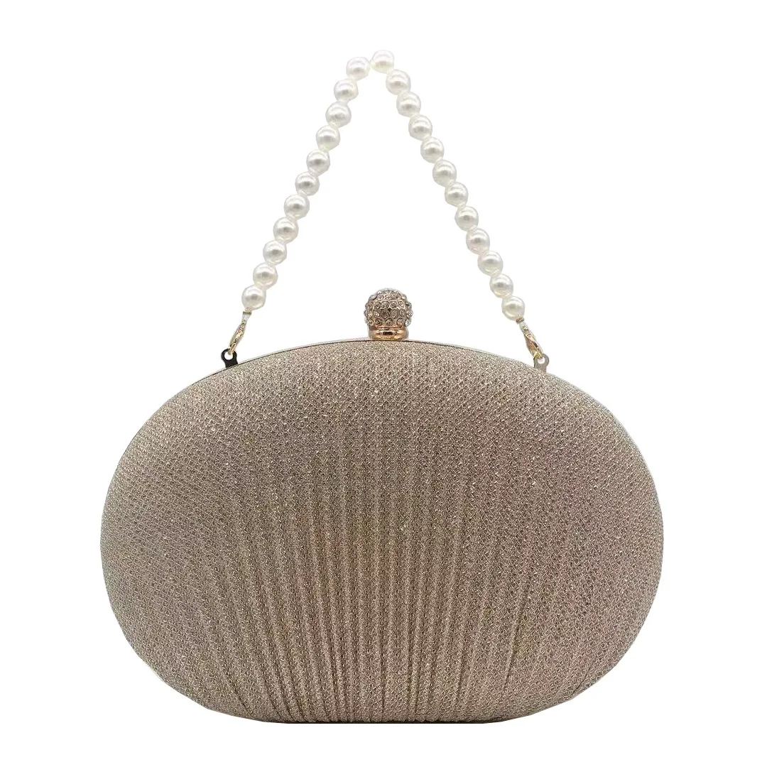 

Large Goose Egg Dinner Bag Symphony Leather Pearl Chain Folded Hard Box Dress Clutch Luxury Designer Handbag Diamond Evening Bag