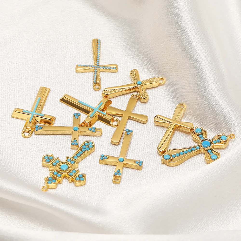 4 Stück Edelstahl-Türkis-Stein-Kreuzanhänger für DIY-Schmuckherstellung, Damen-Halsketten, Anhänger, Armbänder, Ohrringe – Detail 5