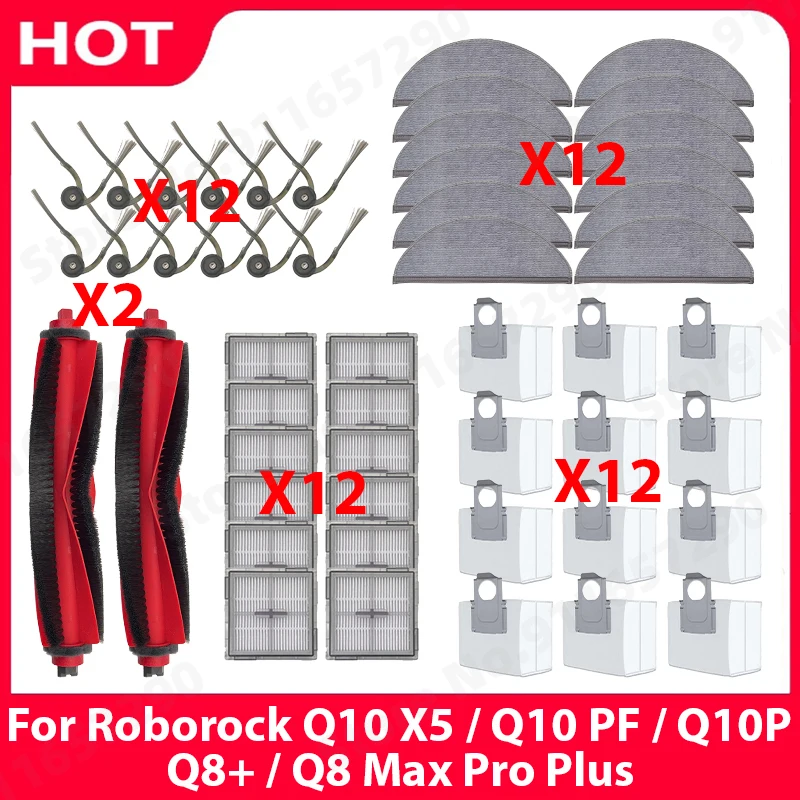 

Compatible For ( Roborock Q10 X5 / Q10 PF / Q10P / Q8+ / Q8 Max Pro Plus ) Parts Main Side Brush Dust Bag Mop Filter Accessories