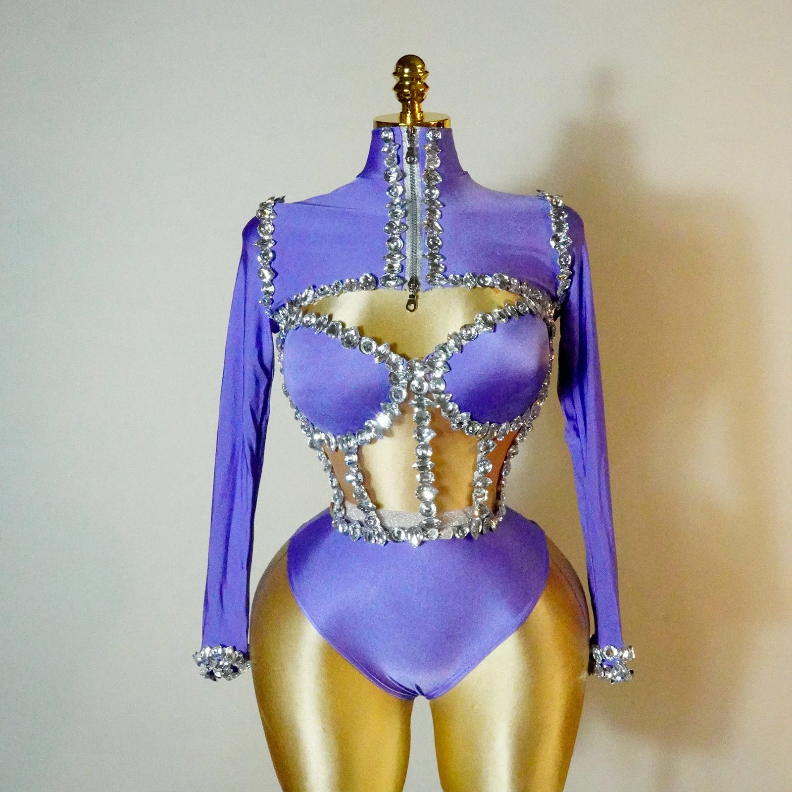 

Stylish Rhinestone Crystal Sexy Bodysuit Women Stage Show Party Birthday Costume Bar Club Team Dance Drag Queen Outfits Festival