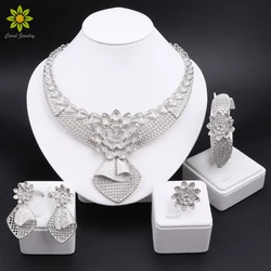 Silver Plated Jewelry Sets for Flower Shaped Women Necklace Earrings Bracelet Ring Women African Beads Indian Bridal Jewelry Set