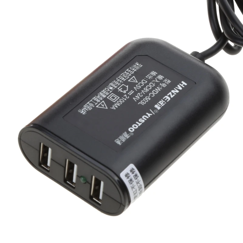 DC Charging Converter 3 Port with Battery Clip Power Adapter 12V 24V to 5V 2.1A Regulator USB Charger for Cellphone