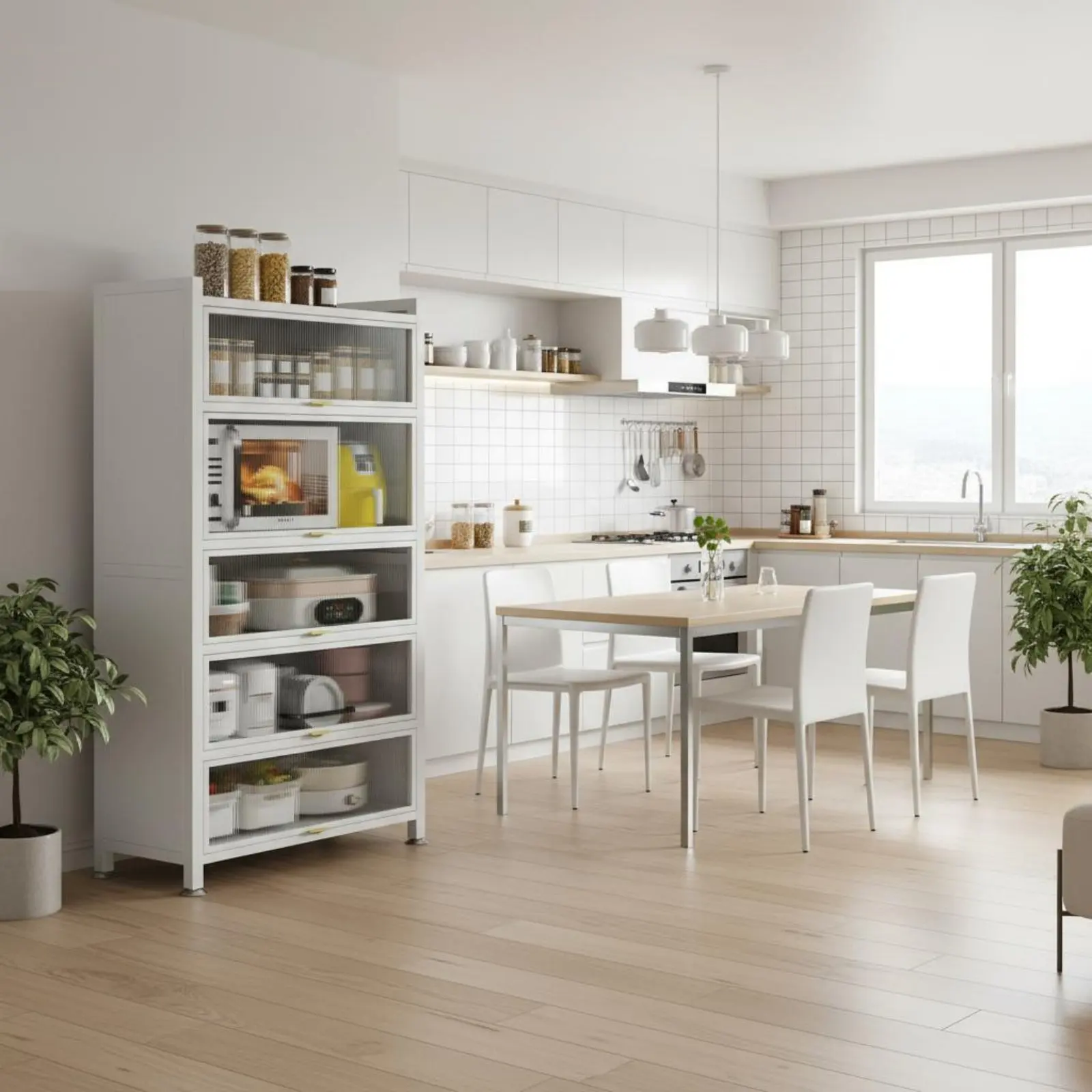 Multi-Tier Storage Cabinet Sturdy Construction Freestanding Pantry Cabinet Kitchen Kitchen Rack Substantial-Duty for Dining Room