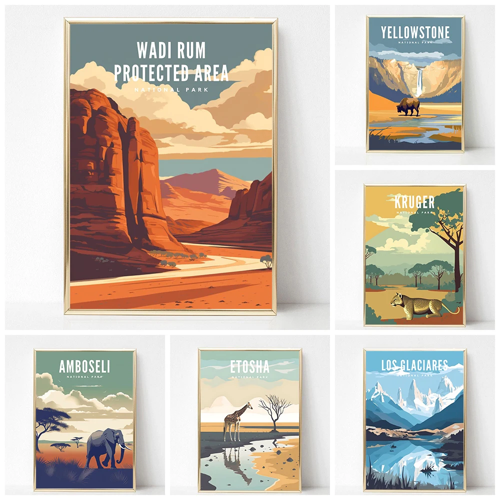 

National Park Print Mountain Vintage Art Canvas Painting Travel Cities Posters Retro Landscape Wall Art Picture for Living Room