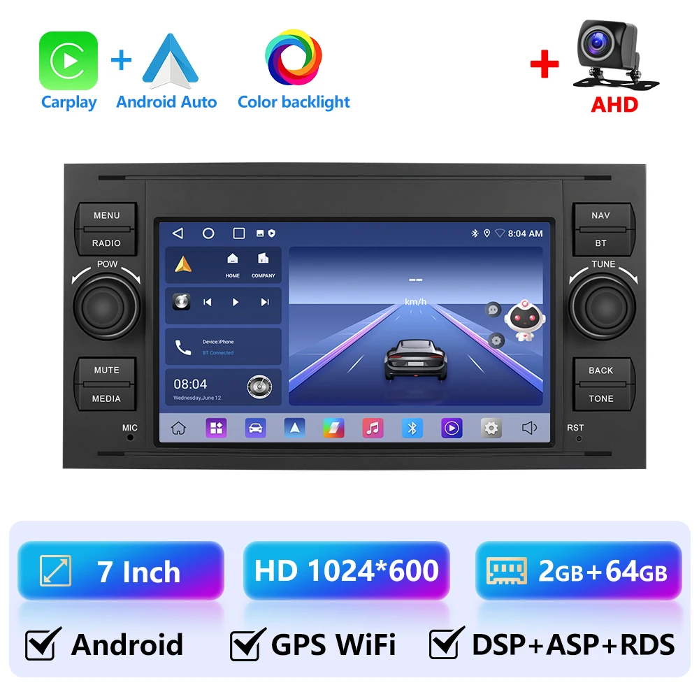 2 + 64G Autoradio Draadloze CarPlay Android Auto Voor Ford Focus 2 Mondeo S C Max Kuga Fiesta Fusion auto Intelligente Systemen GPS