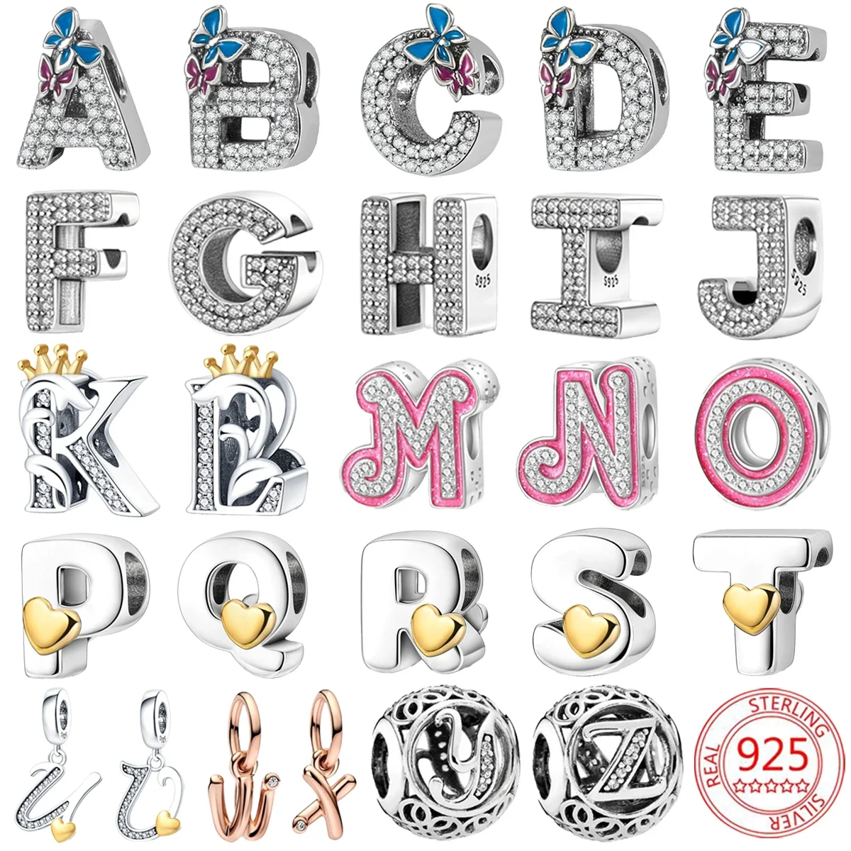 

925 Silver 26 Letter A-Z Alphabet Original Beads Charm for Pandora Bracelet Bangle Accessories DIY Jewelry Women Gift