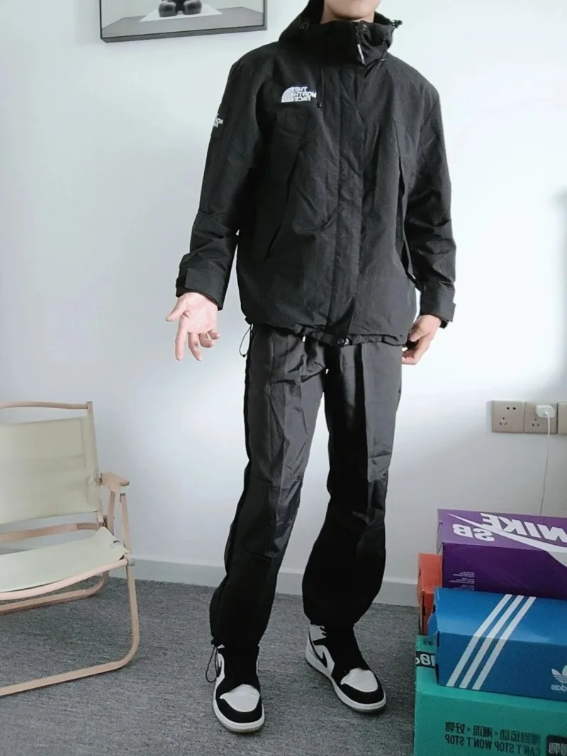 The North Face Black Warrior Logo Printed & Embroidered Jacket, Hooded Zip Coat, Windproof & Waterproof