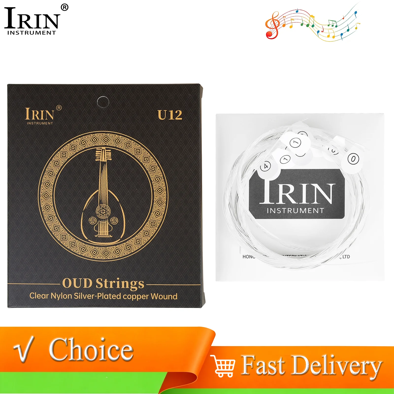 IRIN 12 Oud Strings Set Silver-Plated Copper Alloy Nylon Strings Oud Replacement String Parts for Oud Learners and Performers